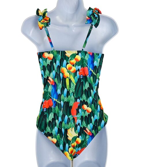 Spolrike Womens Tropical Floral One-Piece Swimsuit Ruffled Straps Medium Beach - Picture 5 of 12